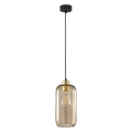 Lampa wisząca z brązowym, podłużnym szklanym kloszem i złotymi akcentami MARCO GREEN 3314 1xE27 TK Lighting