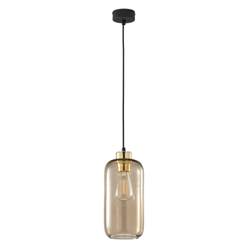 Lampa wisząca z brązowym, podłużnym szklanym kloszem i złotymi akcentami MARCO GREEN 3314 1xE27 TK Lighting