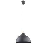 Lampa wisząca w stylu skandynawskim z metalowym, czarnym kloszem kopułą i drewnianym elementem dekoracyjnym 1xE27 CAP - 2071