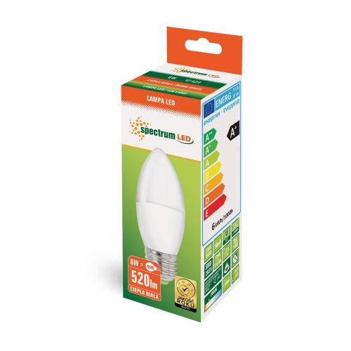 ŻARÓWKA LED 6W ŚWIECZKA 3000K E27 WOJ+13061 SPECTRUMLED