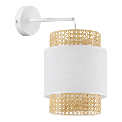 Stylowa lampa ścienna z tkaninowym kloszem i detalami z ratanu w stylu eco seria BOHO na E27 6538 TK Lighting