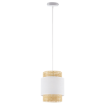 Lampa wisząca z biało-słomkowym kloszem z tkaniny i rattanu 1xE27 BOHO WHITE - 6528