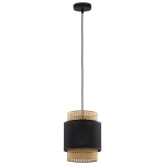Lampa wisząca z podwójnym kloszem z rattanu i tkaniny w kolorze czarno-słomkowym BOHO BLACK 1xE27 - 6540