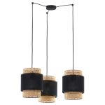 Czarno-słomkowa lampa wisząca z trzema kloszami z elementami rattanu BOHO BLACK - 6549