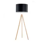 Lampa podłogowa na drewnianym trójnogu z czarnym abażurem do nowoczesnego salonu PIANO WOOD 1xE27 - 3018