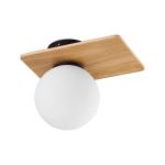 Lampa sufitowa z elementami ze sklejki i szklanym kloszem kulką w stylu rustykalnym BIANCA WOOD 1xG9 - 4540