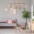 Nowoczesna lampa wisząca na drewnianej belce z czterema różnymi abażurami z lnu DEVA NATURE 6108 4xE27 TK Lighting