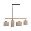 Nowoczesna lampa wisząca na drewnianej belce z czterema różnymi abażurami z lnu DEVA NATURE 6108 4xE27 TK Lighting