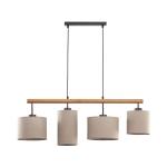 Nowoczesna lampa wisząca na drewnianej belce z czterema różnymi abażurami z lnu DEVA NATURE 4xE27 - 6108