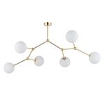 Szeroka lampa sufitowa do przestronnego salonu - złoty stelaż i białe klosiki kulki FAIRY GOLD 6xG9 - 3532