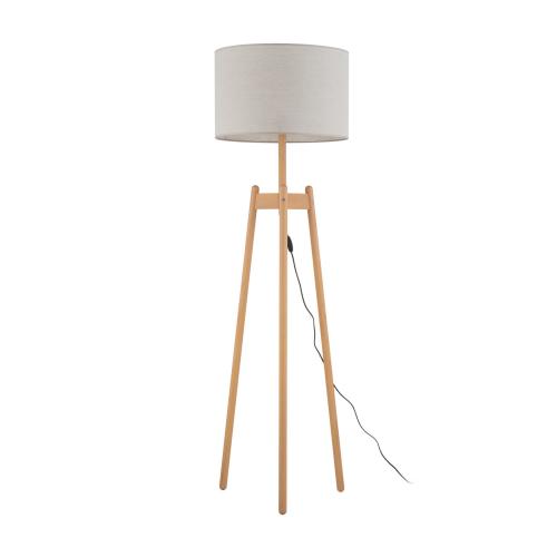 Stojąca lampa podłogowa z drewnianymi nogami i lnianym abażurem do wnętrz w stylu boho PEREZ LINEN 1xE27 TK Lighting