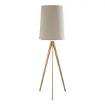 Lampa podłogowa na drewnianym trójnogu z lnianym, szaro-beżowym abażurem w kształcie ściętego stożka WALZ 1xE27 - 5598