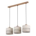 Lampa wisząca z trzema podwieszanymi kloszami na drewnianej belce do jadalni, styl skandynawski ECO 5771 3xE27 TK Lighting