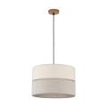 Lampa wisząca z szaro-beżowym abażurem i drewnianą rozetą, idealna nad stół do jadalni ECO 5772 1xE27 TK Lighting