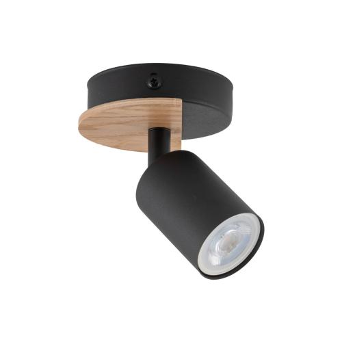Pojedynczy, czarny regulowany spot sufitowy z dodatkiem drewna, do kuchni COVER WOOD 4673 1xGU10 TK Lighting