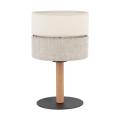 Lampka nocna z szaro-beżowym abażurem i drewnianym elementem do sypialni ECO 5596 1xE27 TK Lighting