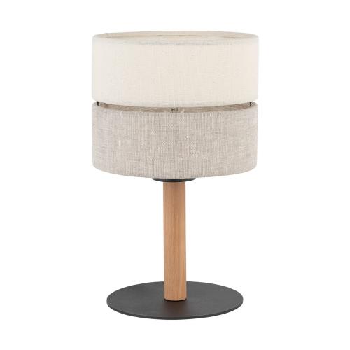 Lampka nocna z szaro-beżowym abażurem i drewnianym elementem do sypialni ECO 5596 1xE27 TK Lighting