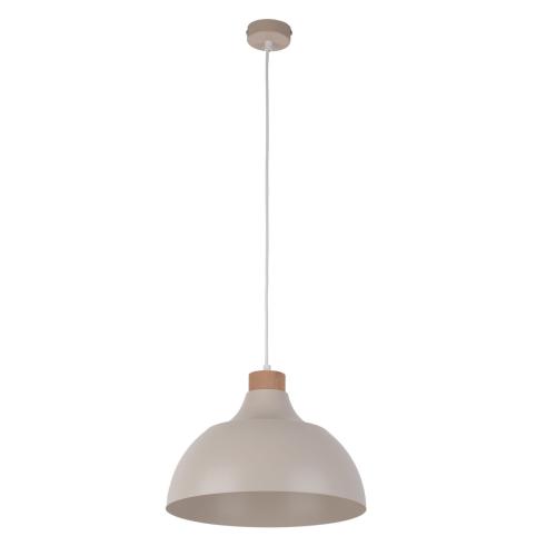 Lampa wisząca w stylu skandynawskim z metalowym, beżowym kloszem kopułą i drewnianym elementem CAP BEIGE 5664 TK Lighting