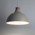 Lampa wisząca w stylu skandynawskim z metalowym, beżowym kloszem kopułą i drewnianym elementem CAP BEIGE 5664 TK Lighting
