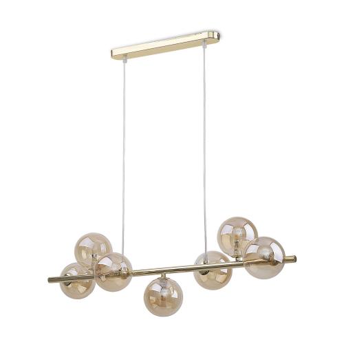 Złota lampa wisząca ze szklanymi kloszami kulkami w kolorze bursztynowym 7*G9 ESTERA GOLD 5668 TK Lighting