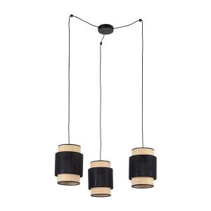 Lampa wisząca pająk BOHO NEW z trzema słomkowo-czarnymi abażurami - 5659