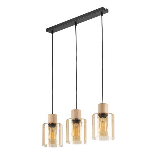 Listwa z wiszącymi szklanymi kloszami ORSON drewniane elementy 3xE27 salon 4568 TK Lighting