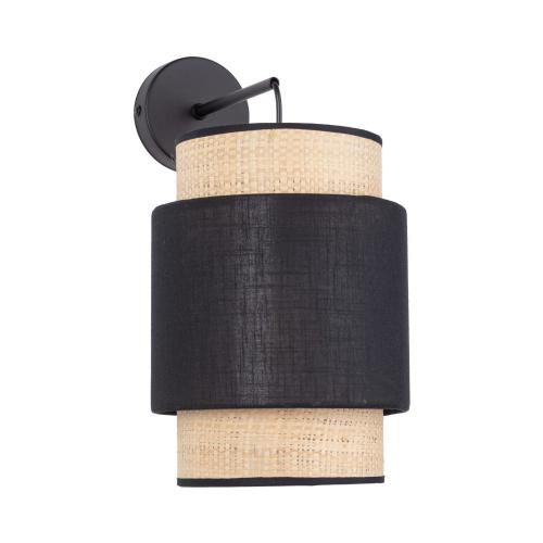 Stylowy kinkiet z abażurem i akcentem rafii idealny do salonu kolekcja BOHO NEW BLACK - 5651
