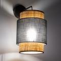 Stylowy kinkiet z abażurem i akcentem rafii idealny do salonu kolekcja BOHO NEW BLACK - 5651