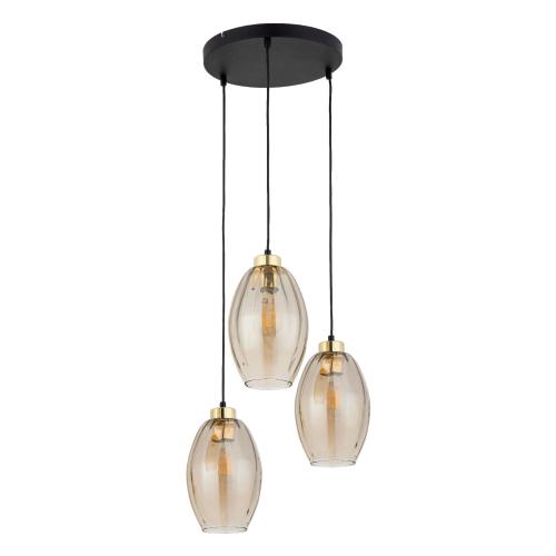 Lampa wisząca z trzema kloszami bursztynowe szklane rodzina SEBO 4634 TK Lighting